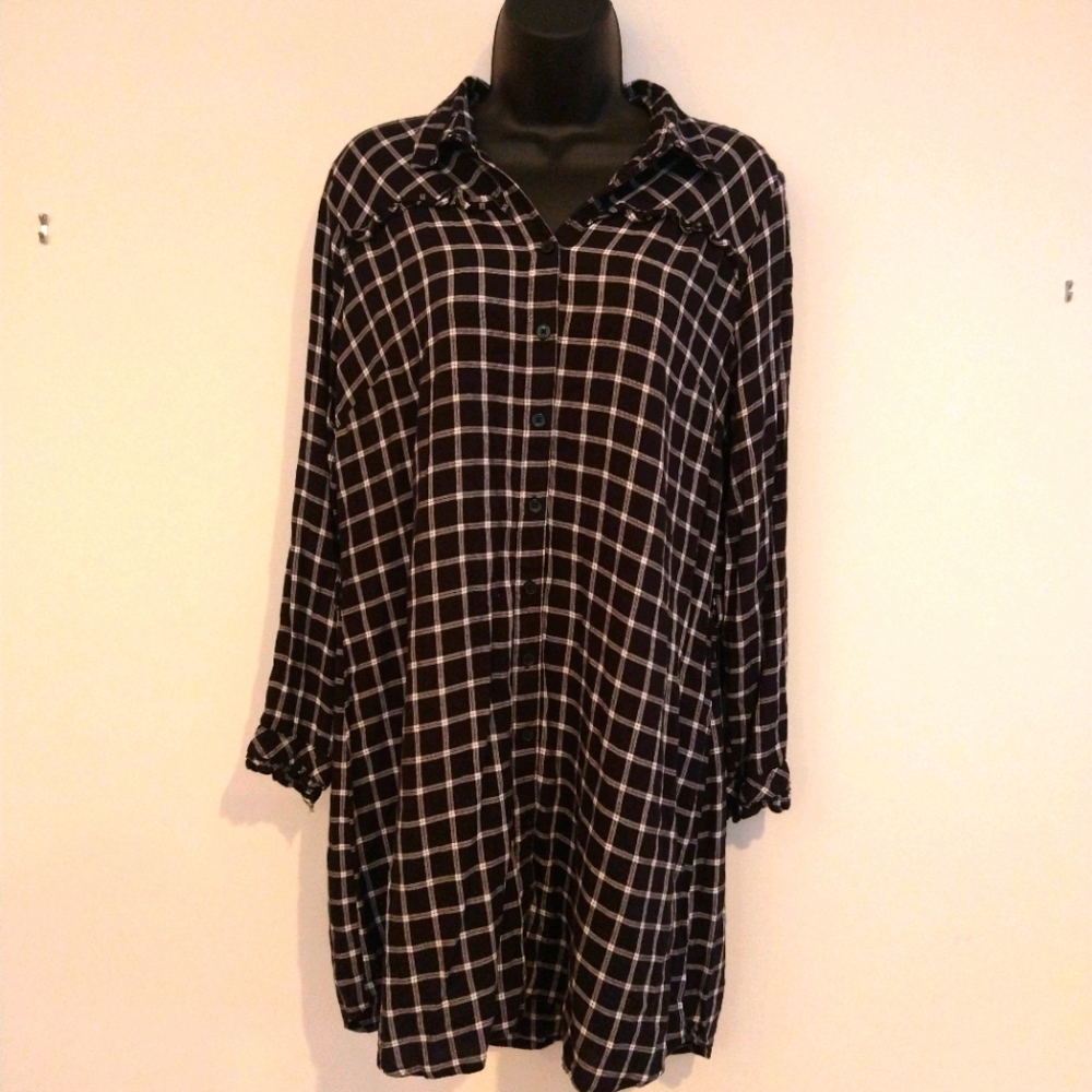 F&F plaid button down ruffle shirt dress